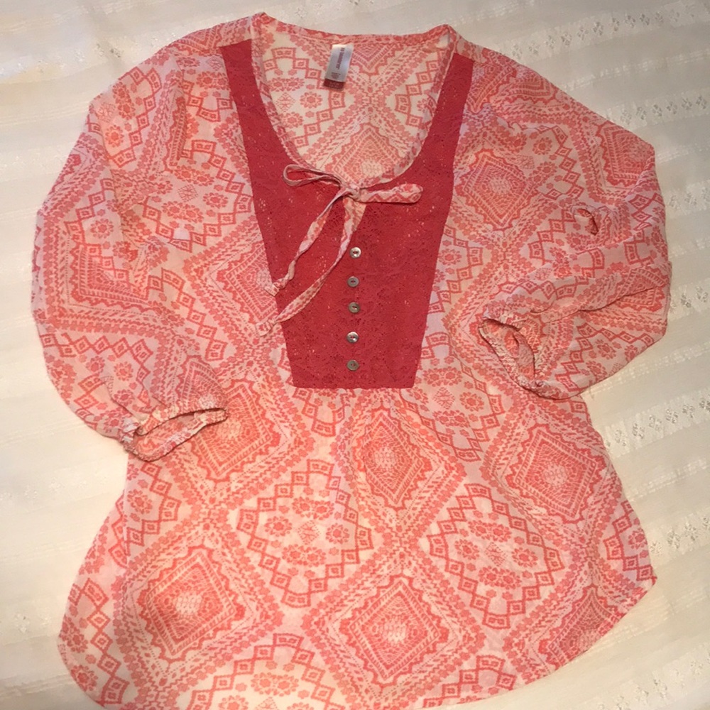 Ladies No Boundaries Coral Boho Long Sleeve Top